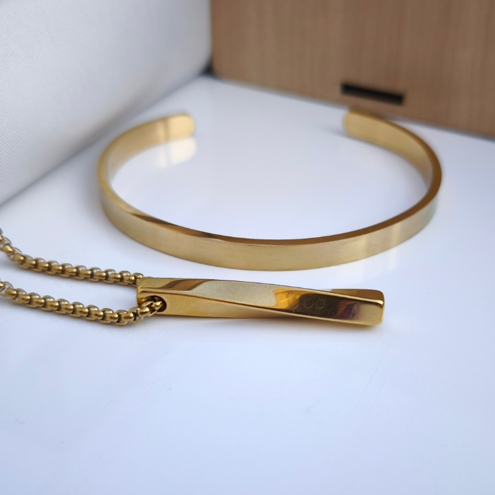 خرید ست دستبند گردنبند مردانه طلایی استیل رنگ ثابت شیک ارزان مناسب کادو