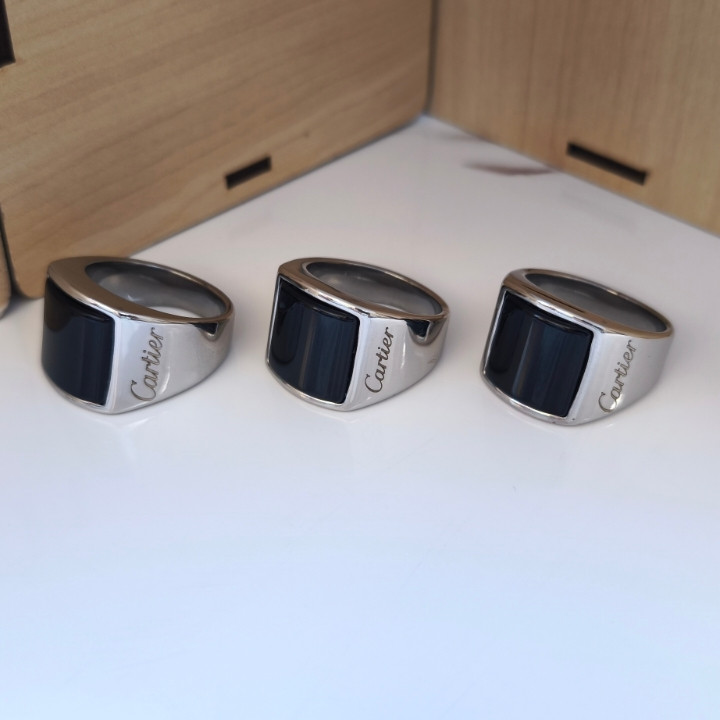 خرید انگشتر مردانه نگین مشکی استیل رنگ ثابت شیک قیمت مناسب