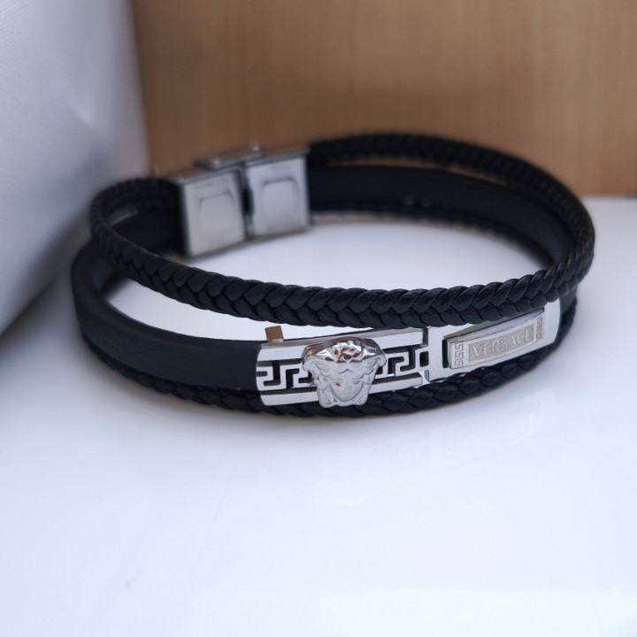 خرید دستبند مردانه چرمی سه ردیفه شیک مناسب کادو