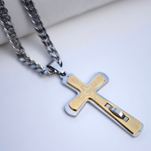 خرید گردنبند صلیب مردانه دو رنگ استیل رنگ ثابت شیک قیمت مناسب
