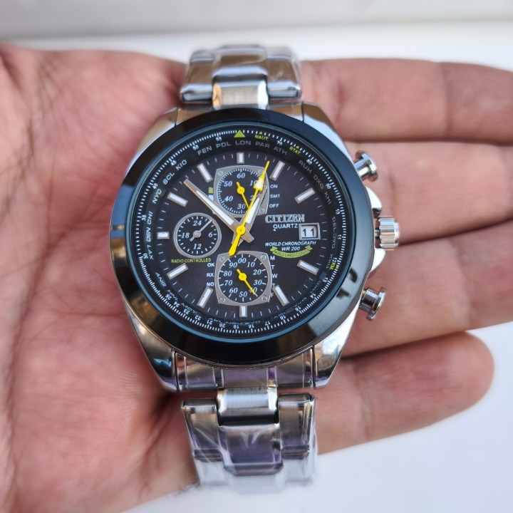 خرید ساعت مردانه سه موتور استیل نقره ای رنگ ثابت سیتیزن شیک ارزان مناسب هدیه