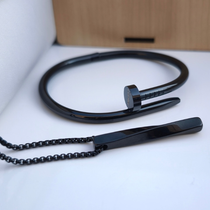 خرید ست بنگل گردنبند مردانه مشکی استیل رنگ ثابت شیک ارزان مناسب کادو