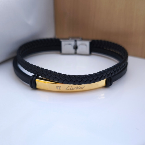 خرید دستبند چرمی مردانه کارتیر دو دور مشکی شیک ارزان مناسب کادو