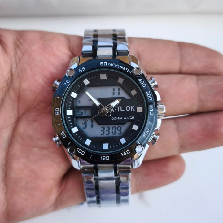 خرید ساعت مردانه عقربه ای دیجیتالی استیل رنگ ثابت شیک ارزان