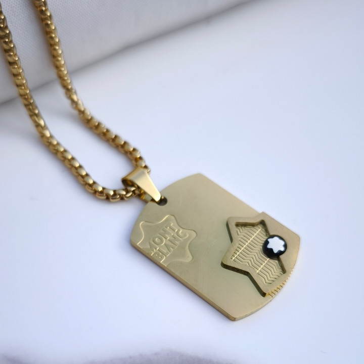 خرید گردنبند طلایی مردانه مونت بلانک استیل رنگ ثابت شیک ارزان