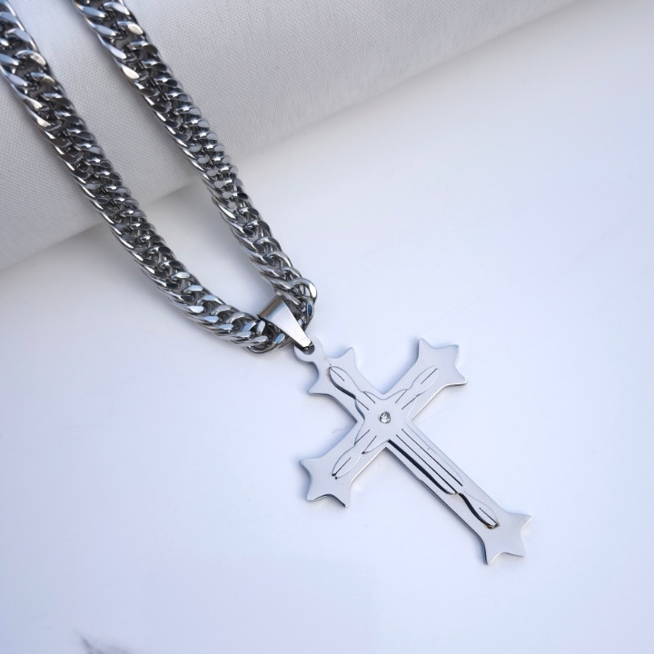 خرید گردنبند صلیب مردانه نقره ای استیل رنگ ثابت شیک ارزان مناسب کادو