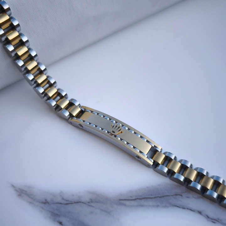 خرید دستبند طلایی نقره ای مردانه رولکس استیل رنگ ثابت شیک ارزان مناسب کادو