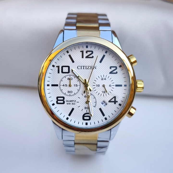 خرید ساعت مردانه سیتیزن سه موتور استیل زنگ ثابت شیک ارزان مناسب کادو