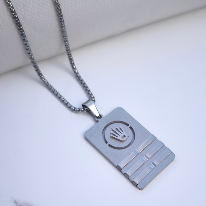 خرید گردنبند پسرانه رولکس نقره ای استیل رنگ ثابت شیک ارزان مناسب کادو