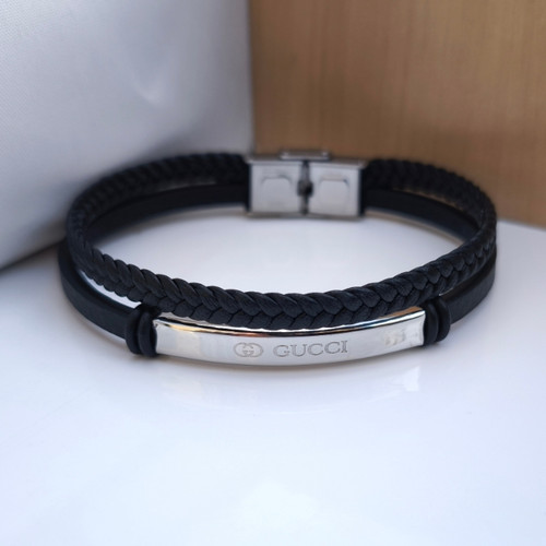 خرید دستبند گوچی چرمی پسرانه دو دور مشکی شیک ارزان