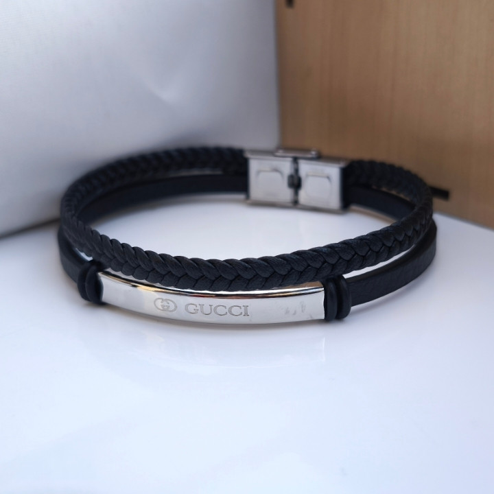 خرید دستبند مردانه چرمی دو ردیفه شیک ارزان مناسب هدیه