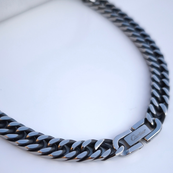 خرید گردنبند زنجیری مردانه سیاه قلم استیل رنگ ثابت شیک قیمت مناسب