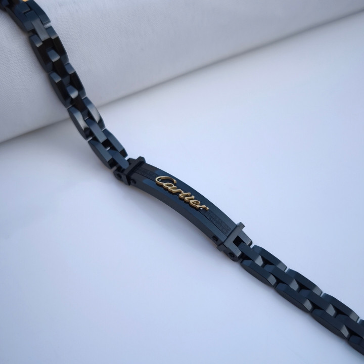 خرید دستبند مشکی مردانه کارتیر استیل رنگ ثابت شیک ارزان مناسب هدیه