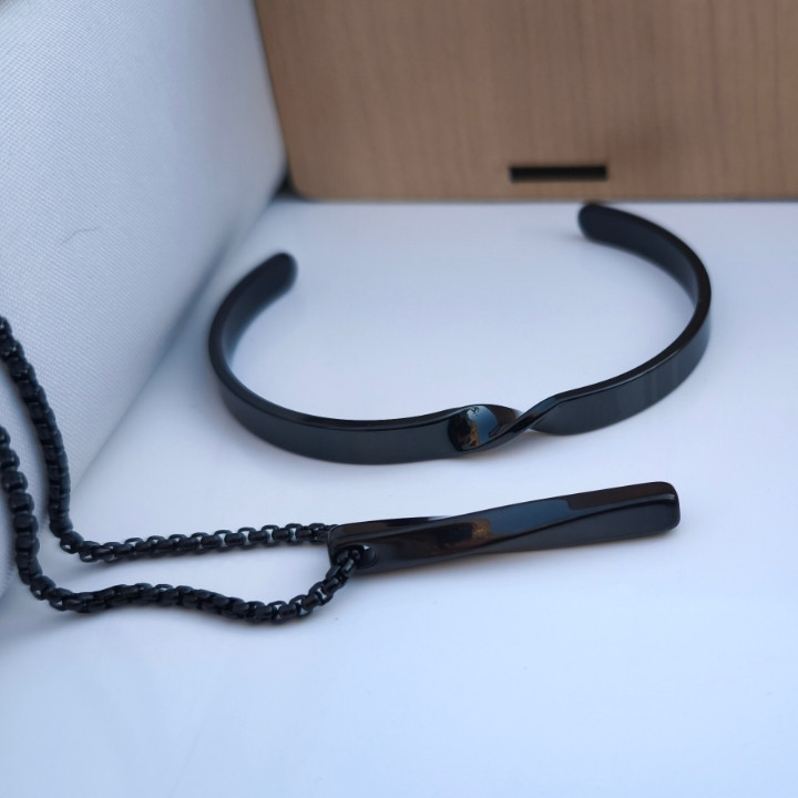 خرید ست دستبند گردنبند مشکی مردانه استیل رنگ ثابت شیک