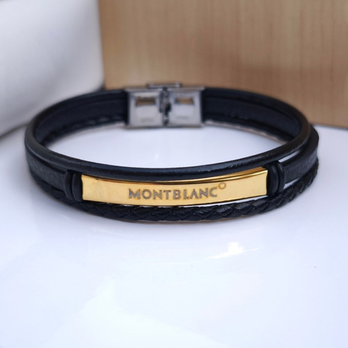 خرید دستبند چرمی مردانه مونت بلانک سه دور مشکی شیک ارزان