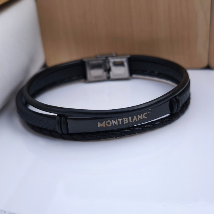 خرید دستبند چرمی مردانه مشکی مونتبلانک شیک ارزان