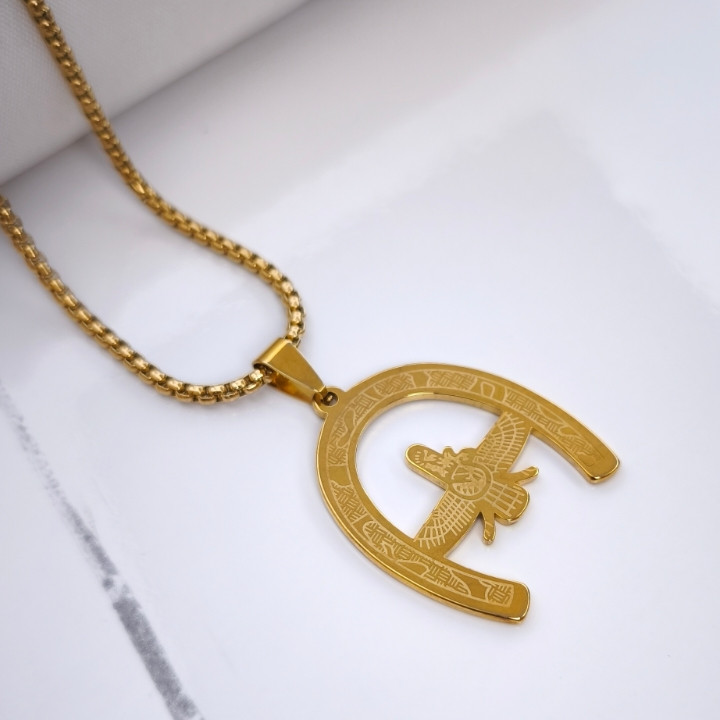 خرید گردنبند فروهر طلایی با زنجیر ویتالی استیل رنگ ثابت شیک ارزان