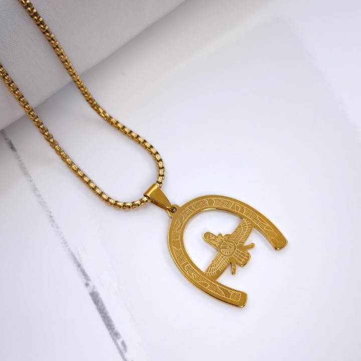 پلاک فروهر طلایی استیل رنگ ثابت شیک ارزان مناسب کادو