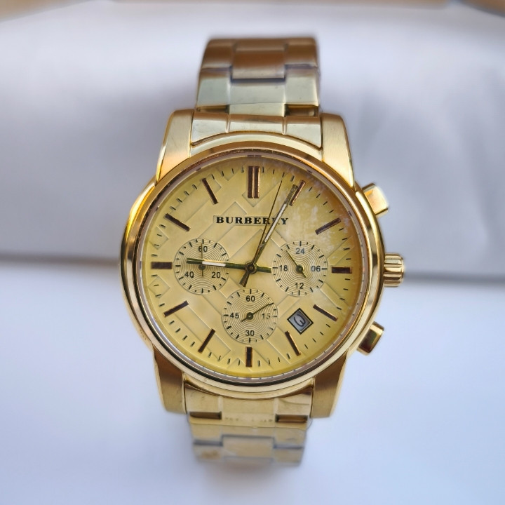 خرید ساعت مردانه طلایی سه موتور کرنوگراف استیل burberry شیک ارزان مناسب کادو