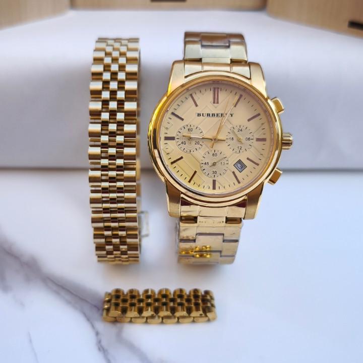 خرید ست ساعت دستبند انگشتر مردانه طلایی استیل رنگ ثابت شیک ارزان مناسب کادو