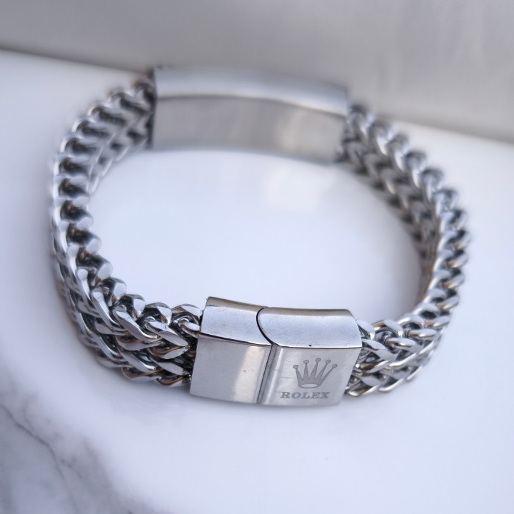 خرید دستبند رولکس مردانه نقره ای استیل رنگ ثابت شیک ارزان مناسب هدیه