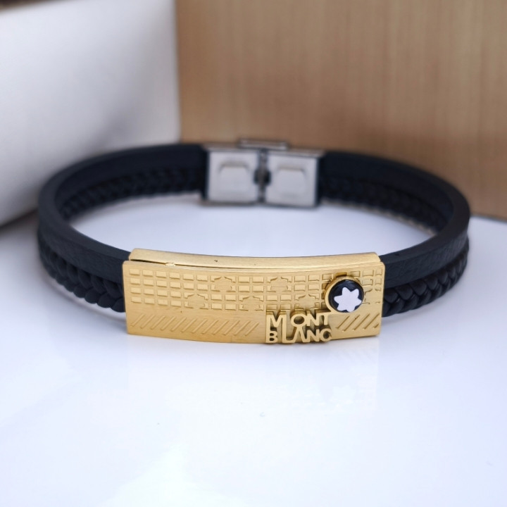 خرید دستبند چرمی مردانه مونتبلانک دو دور شیک ارزان مناسب هدیه