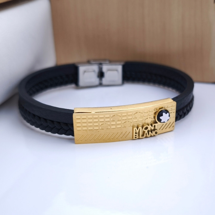 خرید دستبند چرمی مردانه مون بلان دو ردیفه شیک ارزان مناسب هدیه