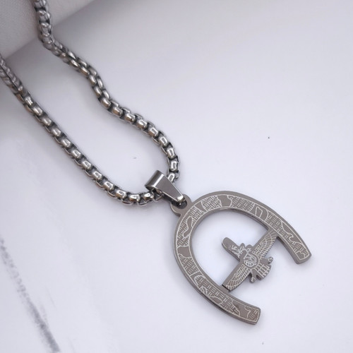 خرید گردنبند فروهر نقره ای استیل رنگ ثابت شیک ارزان مناسب کادو