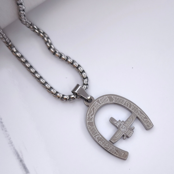 خرید گردنبند فروهر نقره ای استیل رنگ ثابت شیک ارزان مناسب کادو