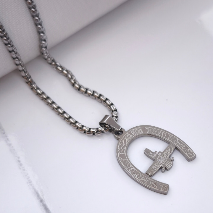 خرید گردنبند فروهر استیل رنگ ثابت با زنجیر ویتالی شیک ارزان مناسب کادو