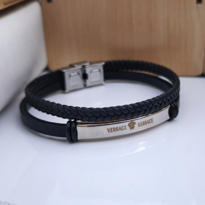 خرید دستبند چرمی ورساچه دو ردیفه شیک قیمت مناسب