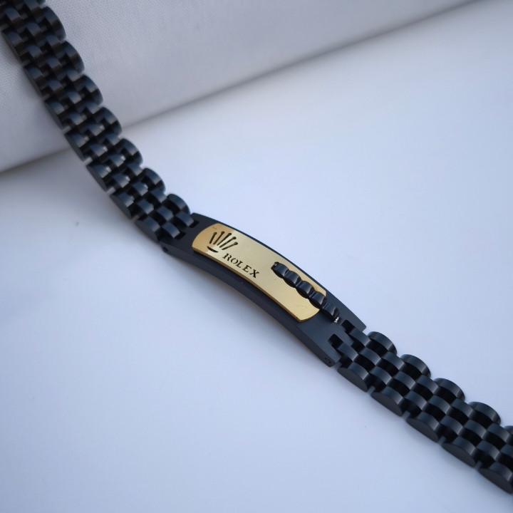 خرید دستبند مشکی طلایی مردانه رولکس رنگ ثابت شیک ارزان مناسب کادو