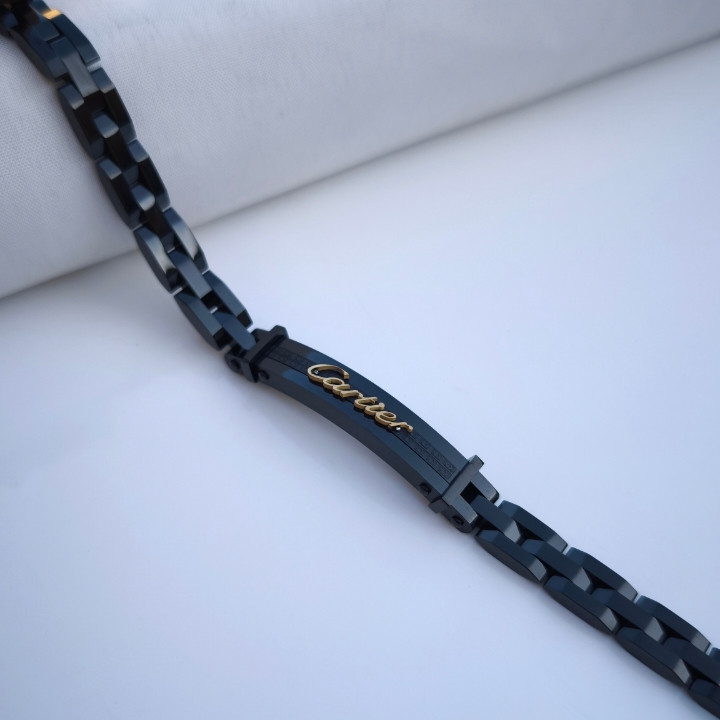 خرید دستبند مشکی مردانه کارتیر استیل رنگ ثابت شیک ارزان مناسب هدیه