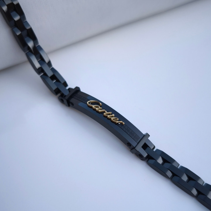 خرید دستبند کارتیر مردانه مشکی استیل رنگ ثابت شیک ارزان مناسب کادو