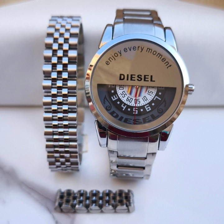 خرید ست ساعت انگشتر دستبند مردانه نقره ای رنگ ثابت شیک قیمت مناسب