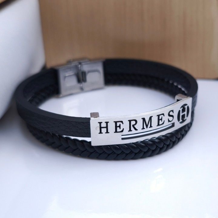 خرید دستبند چرمی هرمس پسرانه دو ردیفه شیک قیمت مناسب