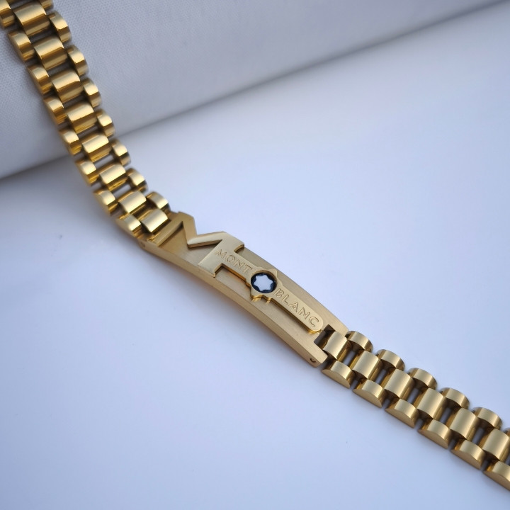 خرید دستبند مردانه مونتبلانک طلایی استیل رنگ ثابت شیک ارزان مناسب هدیه