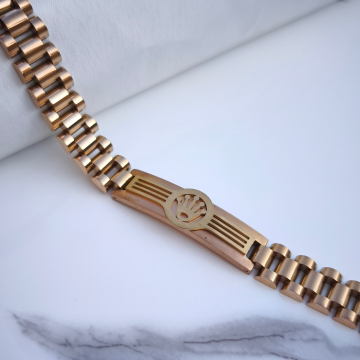 خرید دستبند رولکس مردانه رزگلد استیل رنگ ثابت شیک ارزان