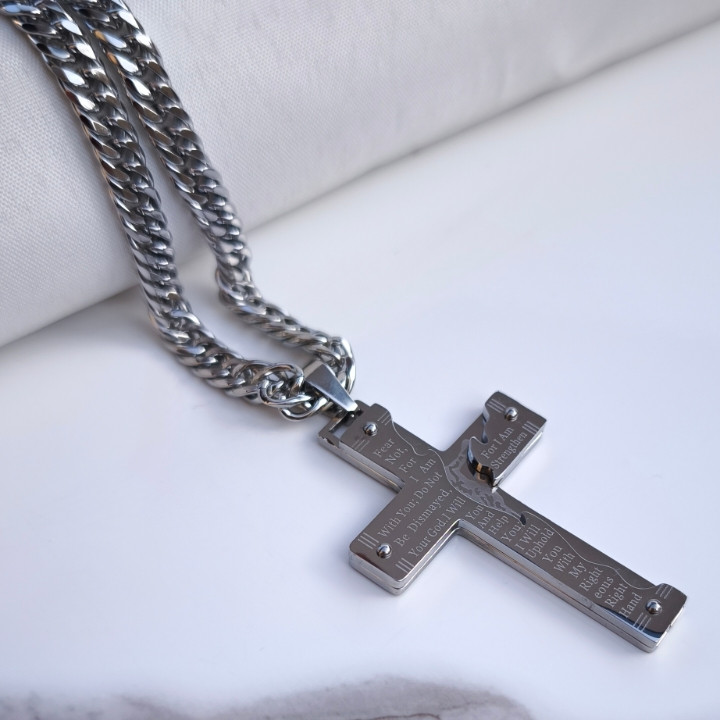 پلاک صلیب نقره ای استیل رنگ ثابت شیک ارزان مناسب کادو