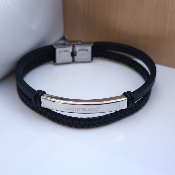 خرید دستبند مونتبلانک مردانه چرمی دو دور شیک ارزان