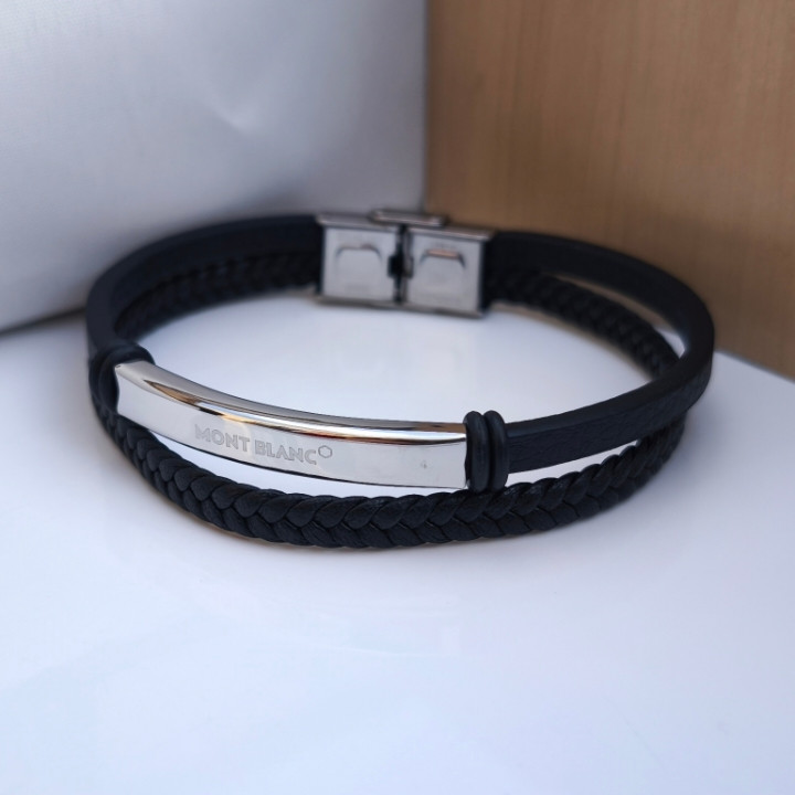 خرید دستبند پسرانه چرمی دو رج مون بلان شیک ارزان مناسب کادو