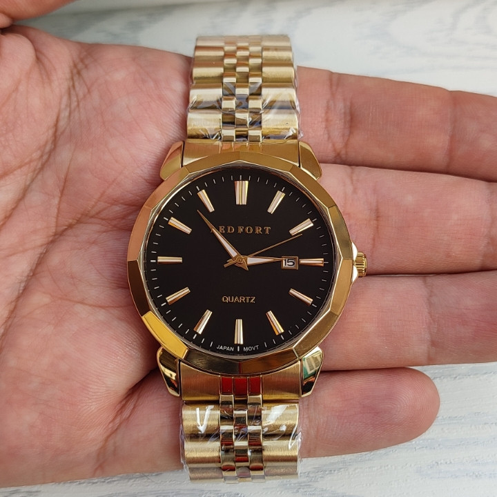 ساعت طلایی مردانه بند فلزی استیل لدفورت شیک ارزان مناسب کادو