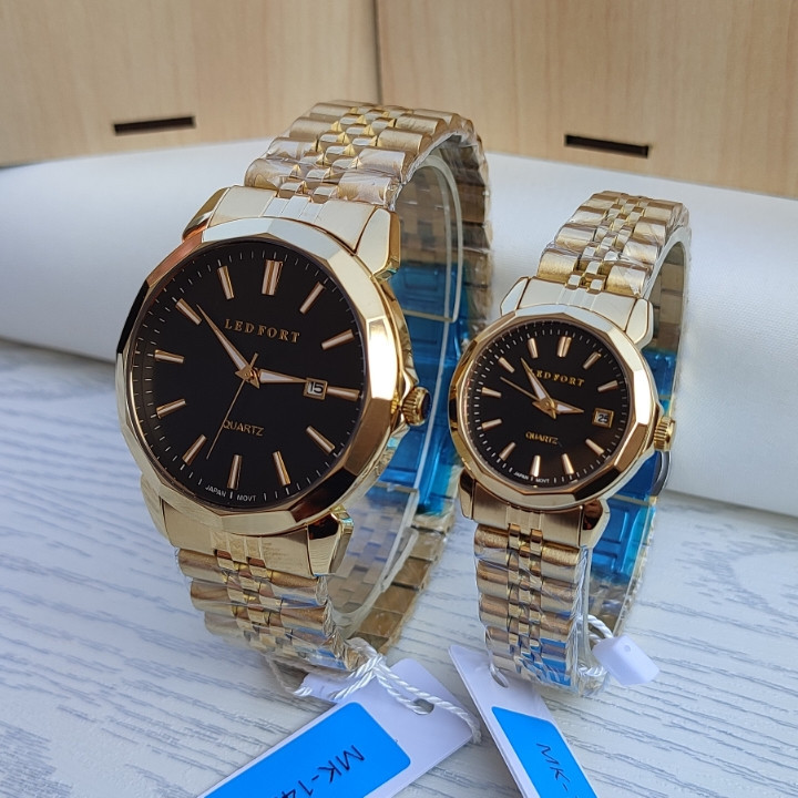 خرید ست ساعت دخترانه پسرانه لدفورت طلایی استیل رنگ ثابت شیک