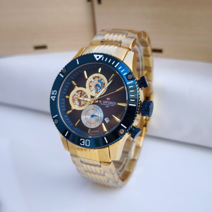 خرید ساعت نیوی فورس مردانه سه موتوره کرنوگراف بند فلزی شیک ارزان