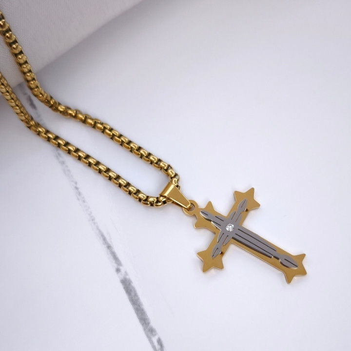 گردنبند صلیب دخترانه طلایی رنگ ثابت شیک قیمت مناسب با زنجیر ویتالی