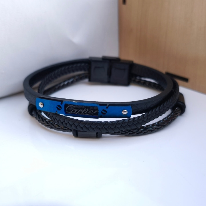 دستبند مردانه سه ردیفه کارتیر مشکی شیک ارزان