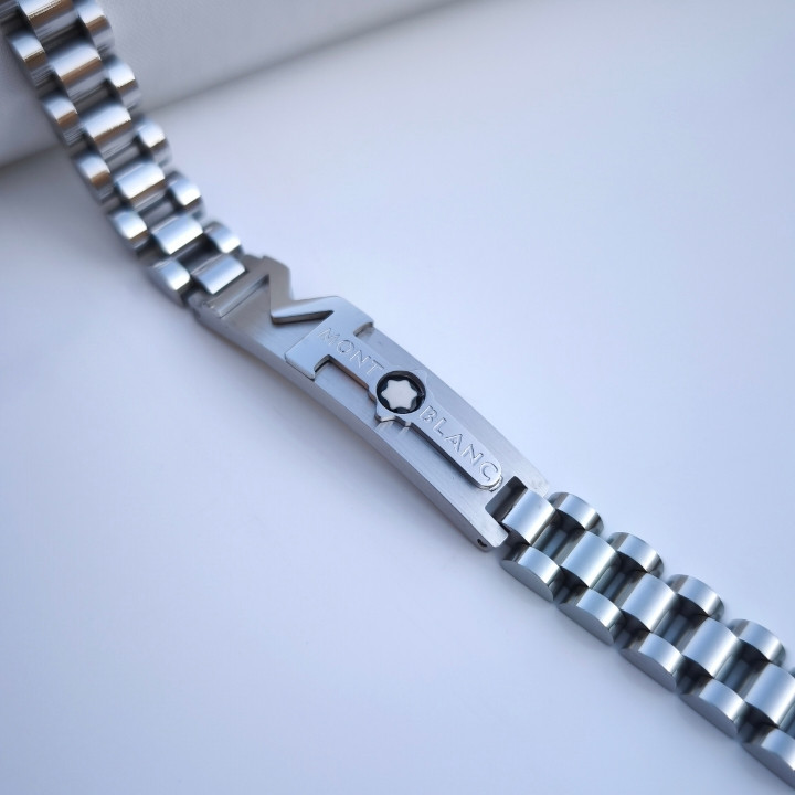 خرید دستبند مون بلان مردانه نقره ای استیل رنگ ثابت شیک قیمت مناسب