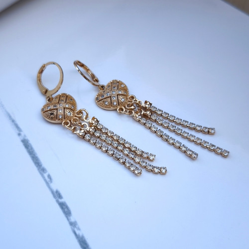 گوشواره رشته ای دخترانه آویز نگینی شیک ارزان