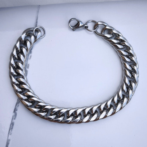 خرید دستبند زنجیری نقره ای مردانه استیل رنگ ثابت شیک قیمت مناسب